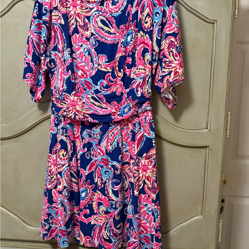 Lilly Pulitzer Blue and Pink Flutter Sleeve Sundress
